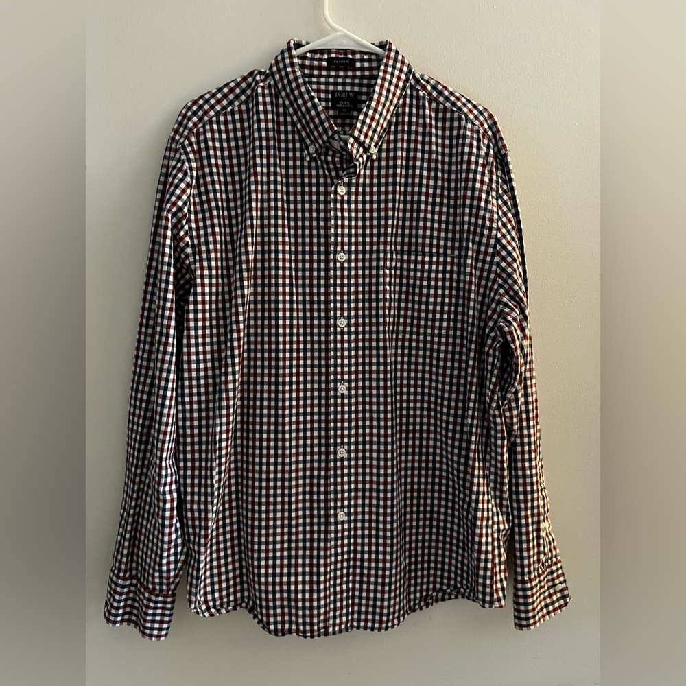 J. Crew Men's Plaid Shirt - Red, White and Blue XL